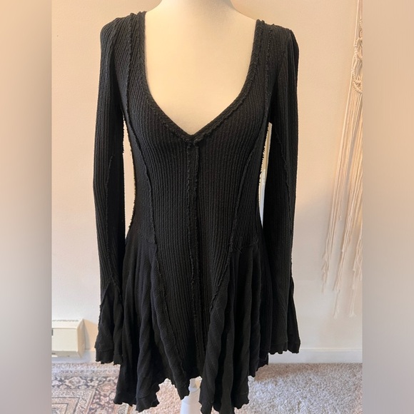 Free People Black Flowy Long Sleeve Top, Size S - Picture 2 of 5